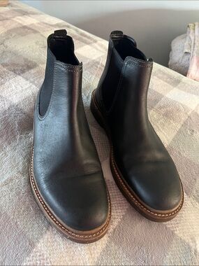 Clarks Black Leather Chelsea Boots with Tan Welt
